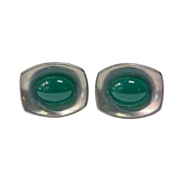 Vintage Jorgen Jensen Denmark Pewter & Green Glass Cufflinks - Picture 1 of 4